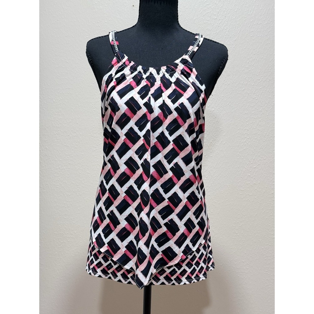 White House Black Market Sleeveless Top Blouse L Pink Black White Blue Halter